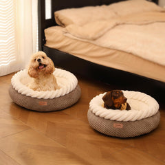 Cat bed, soothing donut cat bed, plush faux fur and corduroy kitten bed