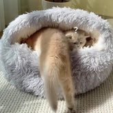 2-in-1 soft plush pet bed with lid, circular cat bed, pet mattress, warm cat bed