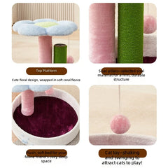 Cat Tree Small Space Saving, Cat Condo with Scratching Post, Flower Design Sisal Rope Climbing Frame for Kittens and Cats