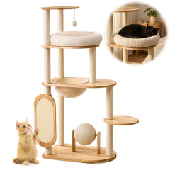 Solid rubber wooden cat climbing frame with grab bar, easy to clean, suitable for multiple large cats