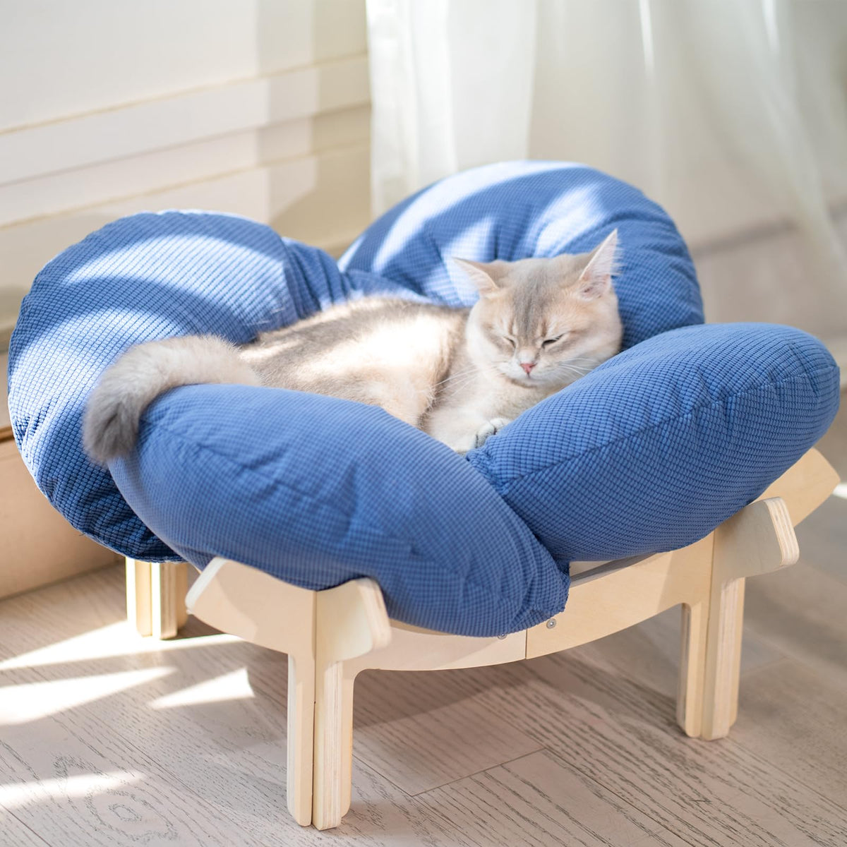 Pet elevated cat bed wooden cushion fluffy pet sofa indoor cat elevated bed