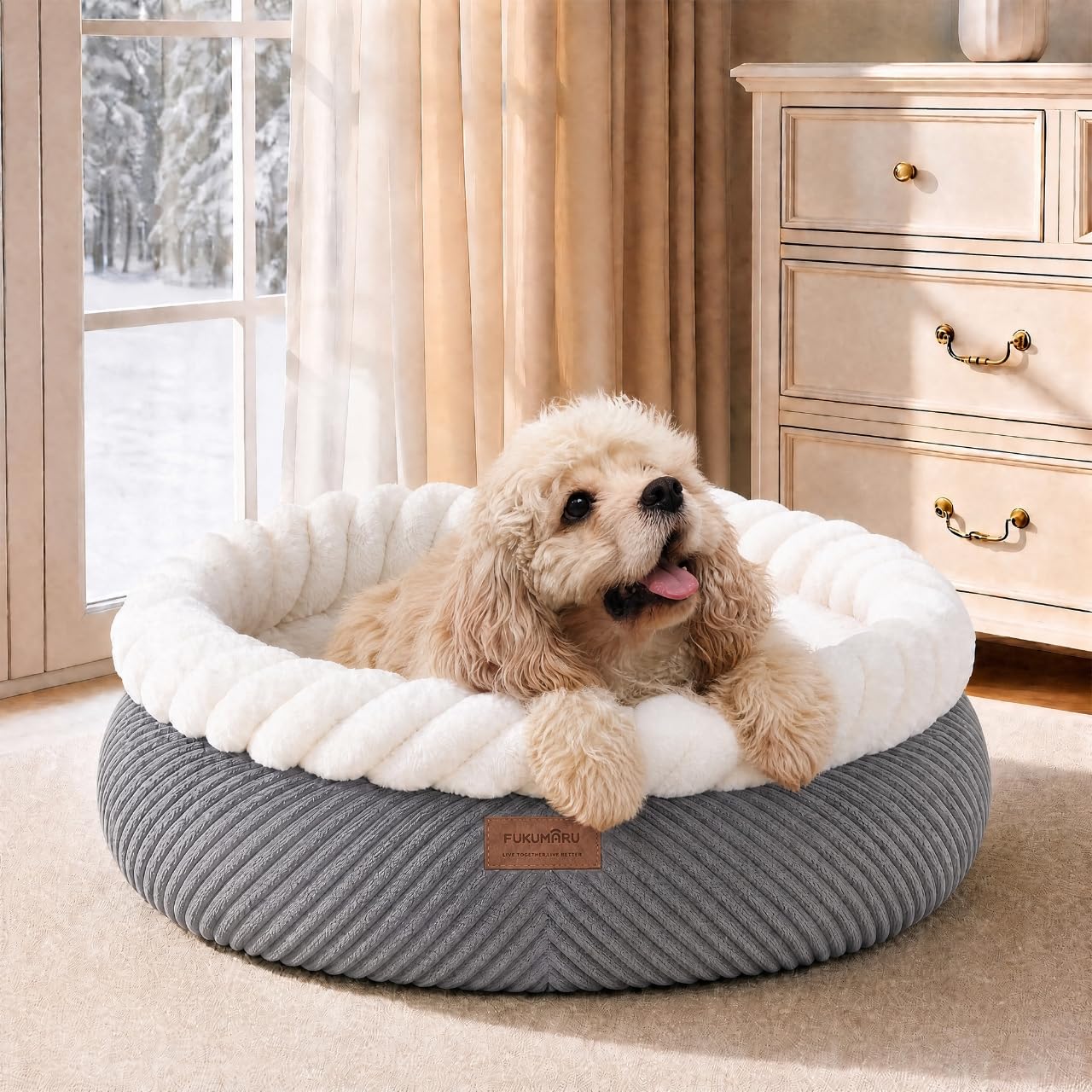 Cat bed, soothing donut cat bed, plush faux fur and corduroy kitten bed