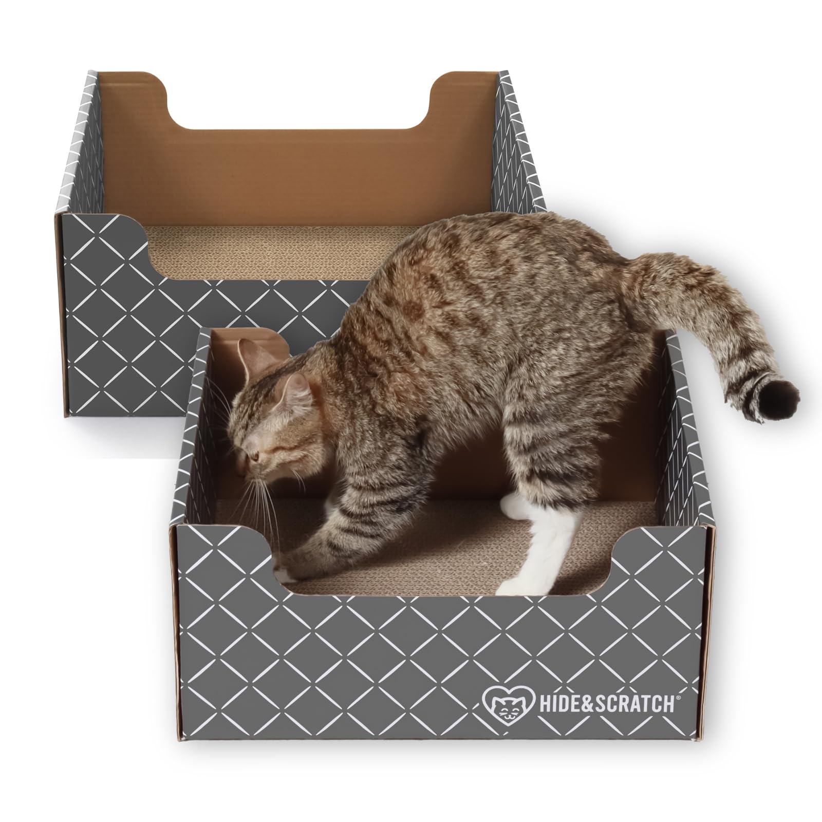 Hidden Scratch Cardboard Cat Scratch Box and Bed - Dark Grey Diamond
