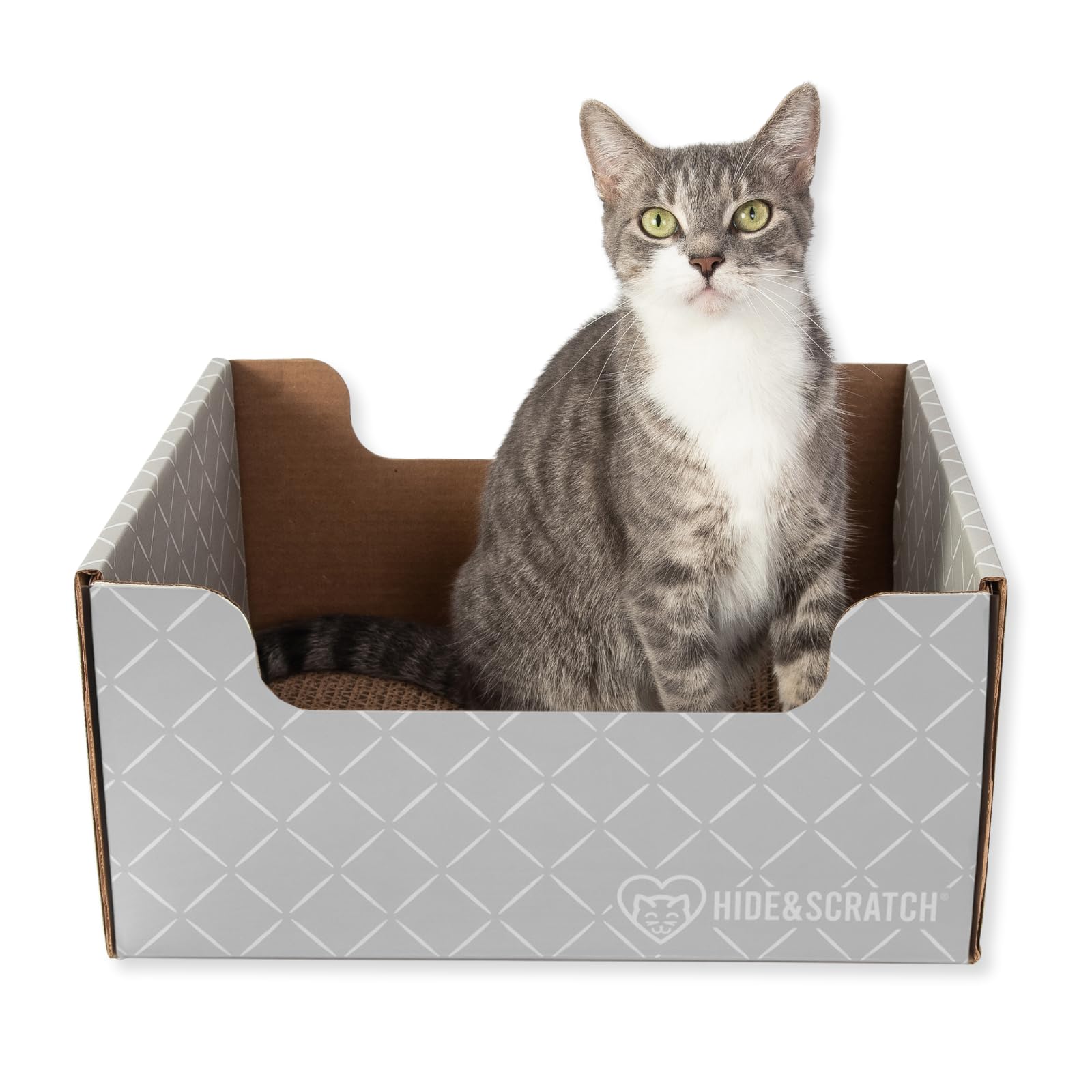 Hidden Scratch Cardboard Cat Scratch Box and Bed - Dark Grey Diamond