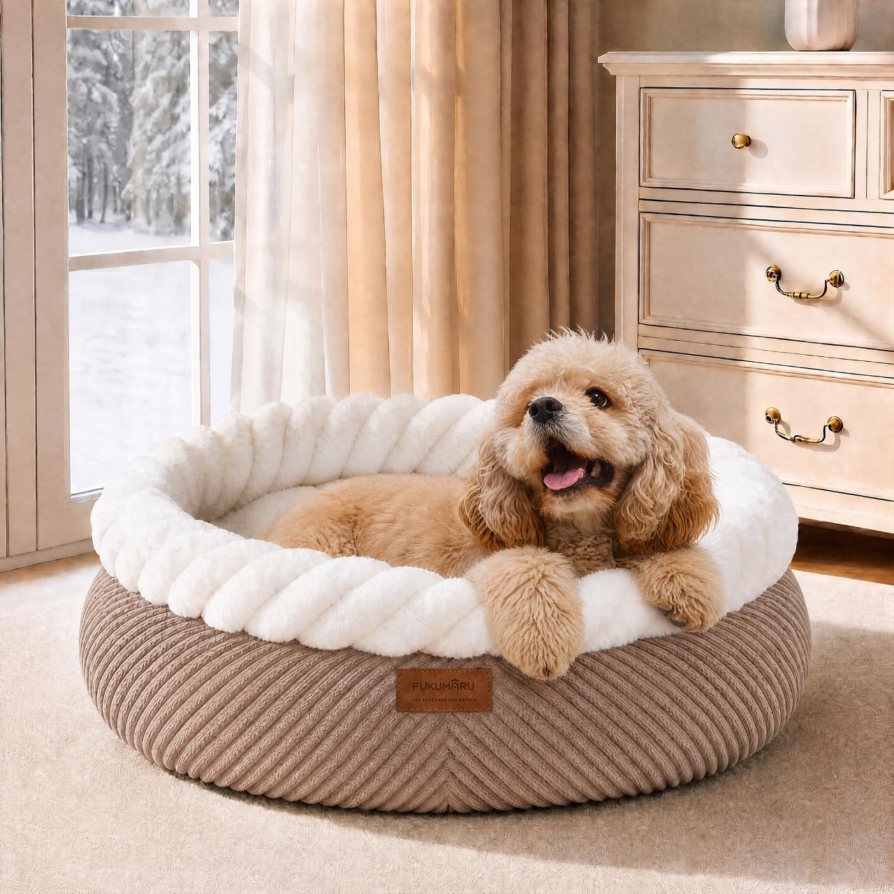 Cat bed, soothing donut cat bed, plush faux fur and corduroy kitten bed