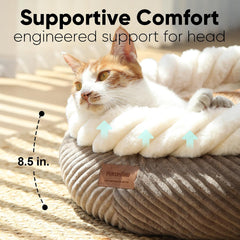 Cat bed, soothing donut cat bed, plush faux fur and corduroy kitten bed