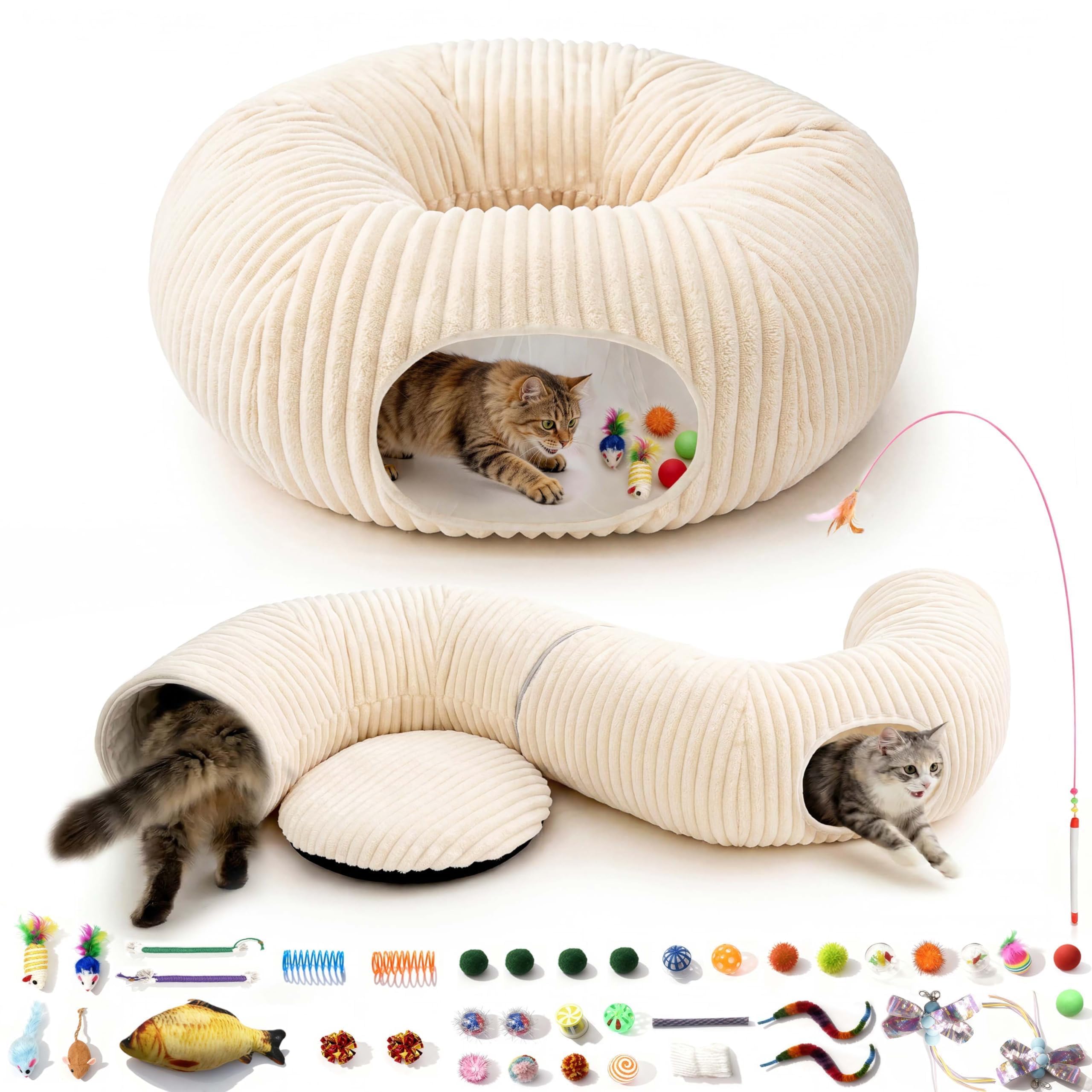 Cat tunnel bed with 40 interactive cat toys, cat tube, and indoor cat toys