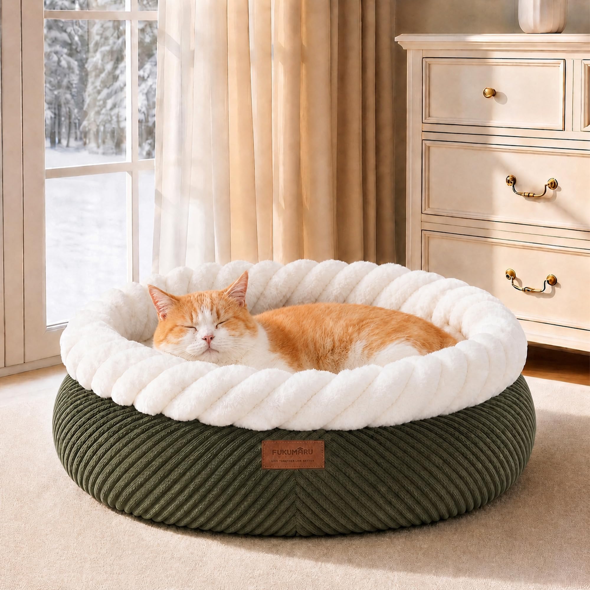 Cat bed, soothing donut cat bed, plush faux fur and corduroy kitten bed