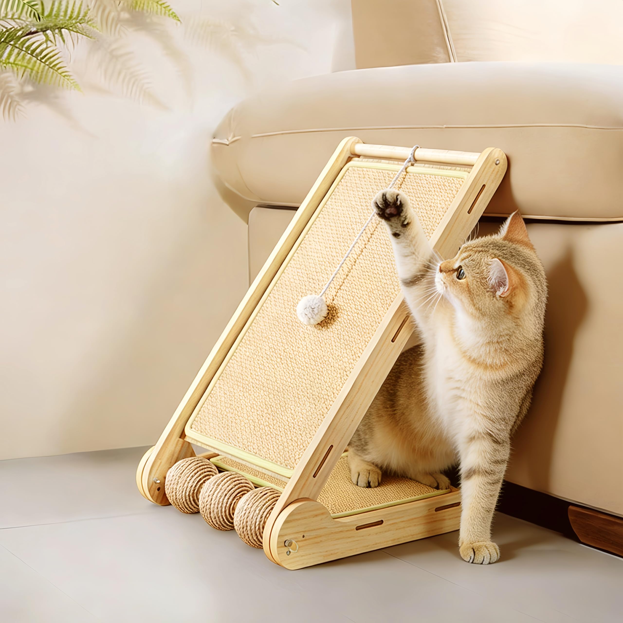 3-piece cardboard cat catcher with box, reversible slope grass catching mat