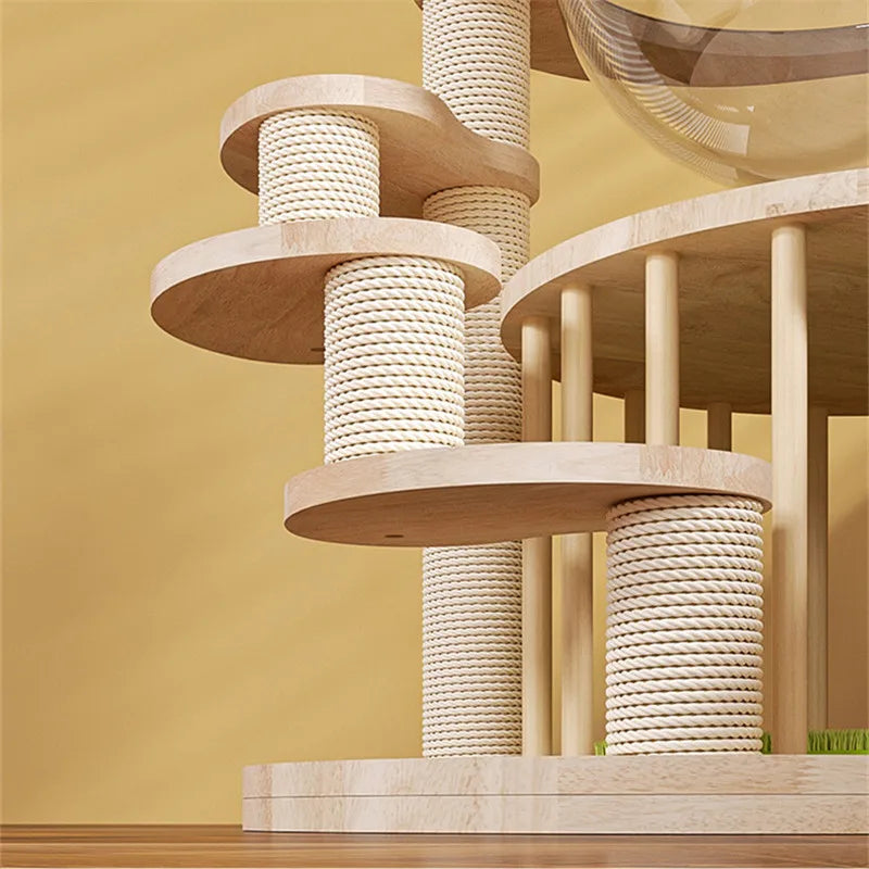 Solid Wood Cat Tower, Scratching Post, Short Climbing Frame, Indoor Jumping Platform, Cat Tree Bed