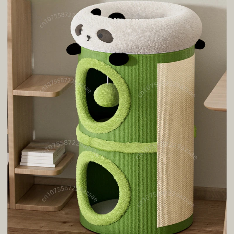 Panda style cat climbing frame, wear-resistant sisal grab pole, multifunctional pet cat nest