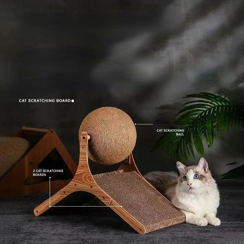 Catnip board, wooden climbing frame, vertical scratch resistant cat toy, rotating sword hemp rope