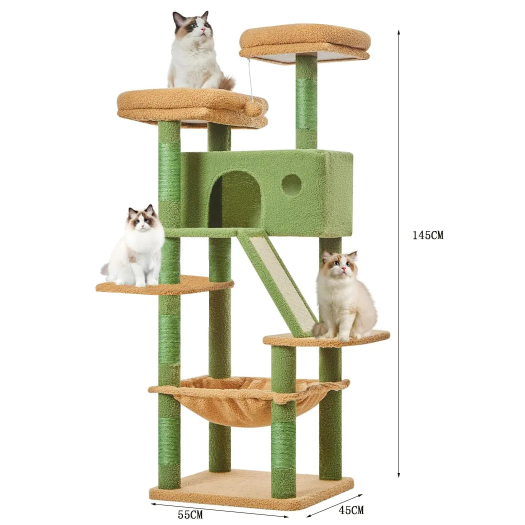 Big cat tree, cactus shaped wooden pet bed, sisal claw pole, Big cat villa