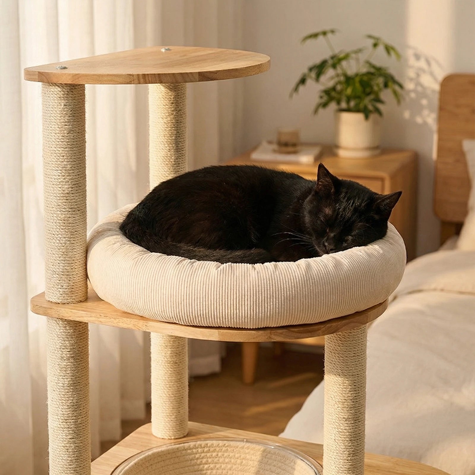 Solid rubber wooden cat climbing frame with grab bar, easy to clean, suitable for multiple large cats