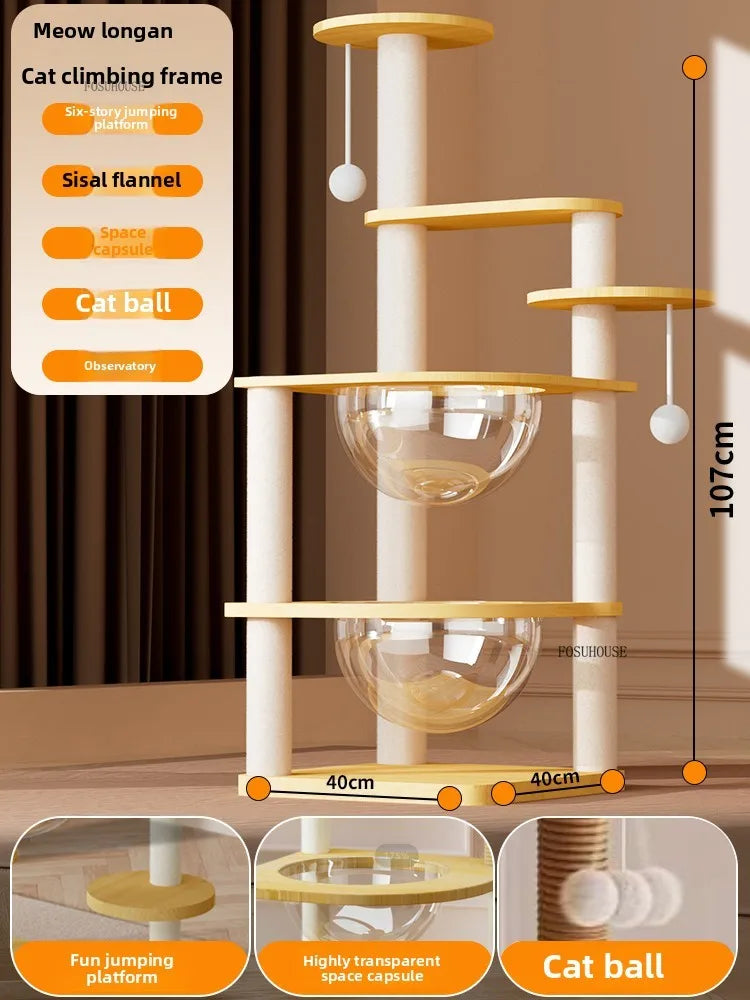 Multi layer sisal cat tree tower home leisure cat catching column, with hammock creative design pet furniture