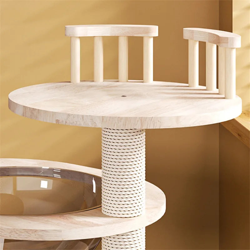 Solid Wood Cat Tower, Scratching Post, Short Climbing Frame, Indoor Jumping Platform, Cat Tree Bed