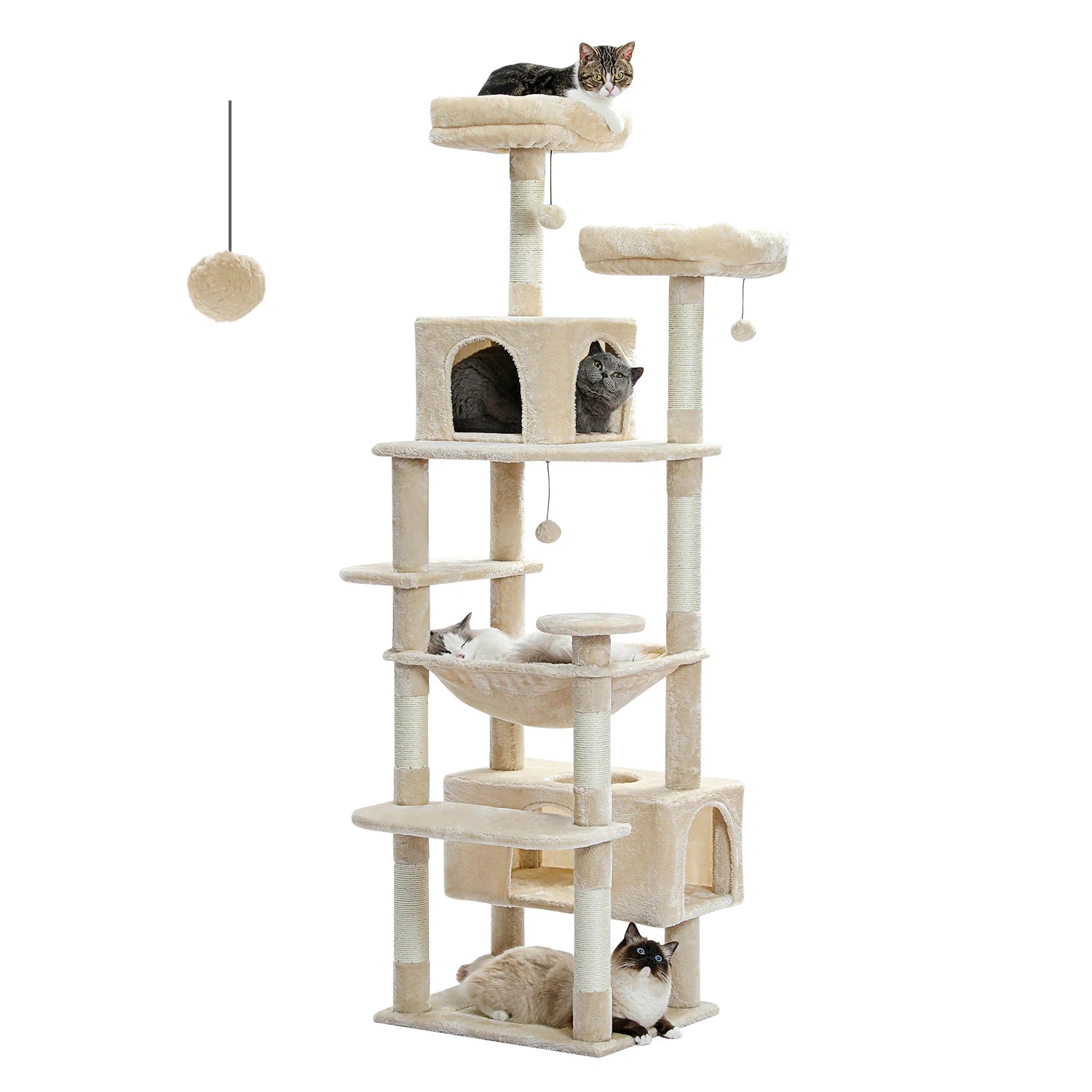 Cat tree and indoor cat tower, scratch column covered with sisal, spacious hammock cushion