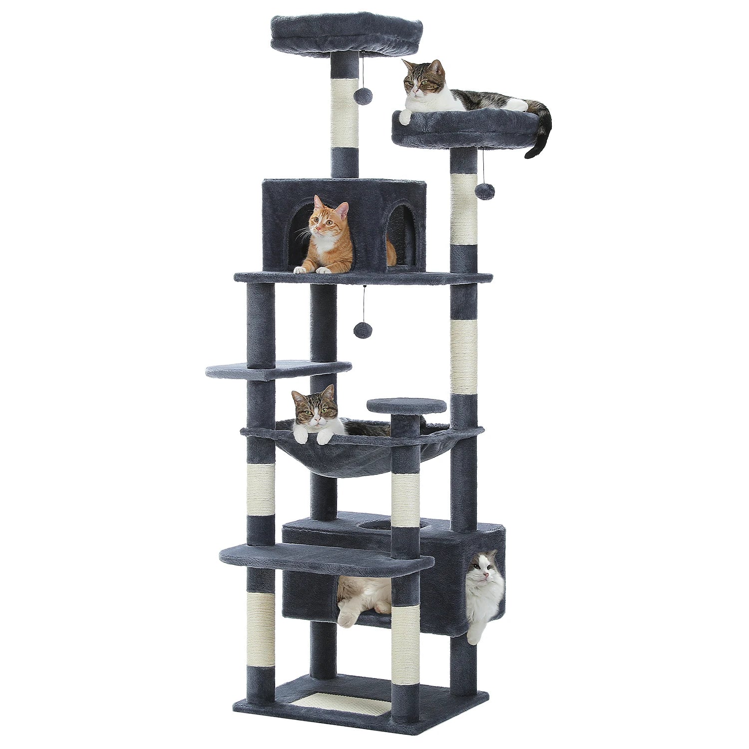 Cat tree and indoor cat tower, scratch column covered with sisal, spacious hammock cushion