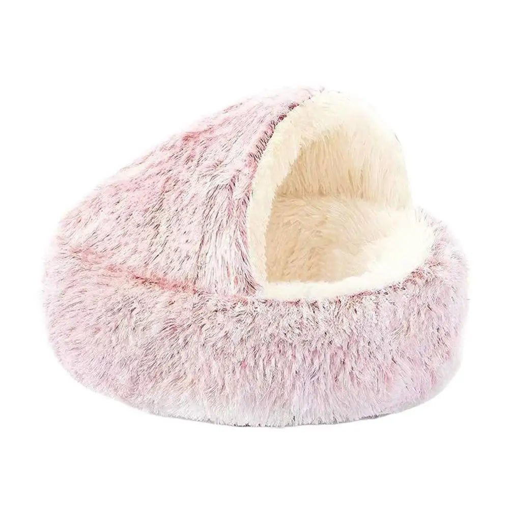 2-in-1 soft plush pet bed with lid, circular cat bed, pet mattress, warm cat bed