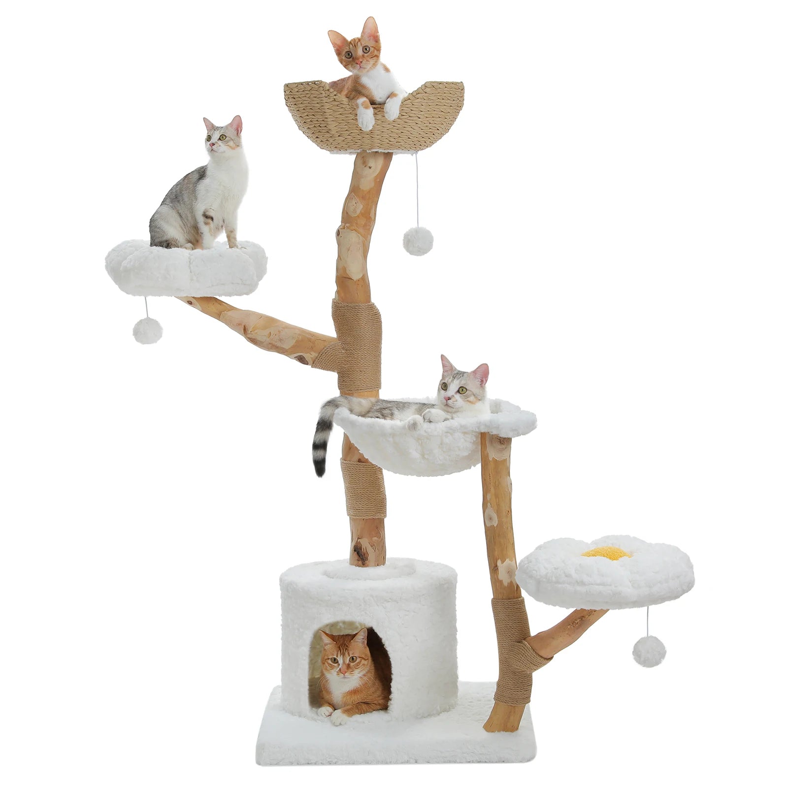 Large cat tree tower with sisal grabbing column, willow basket bed, flower cat apartment