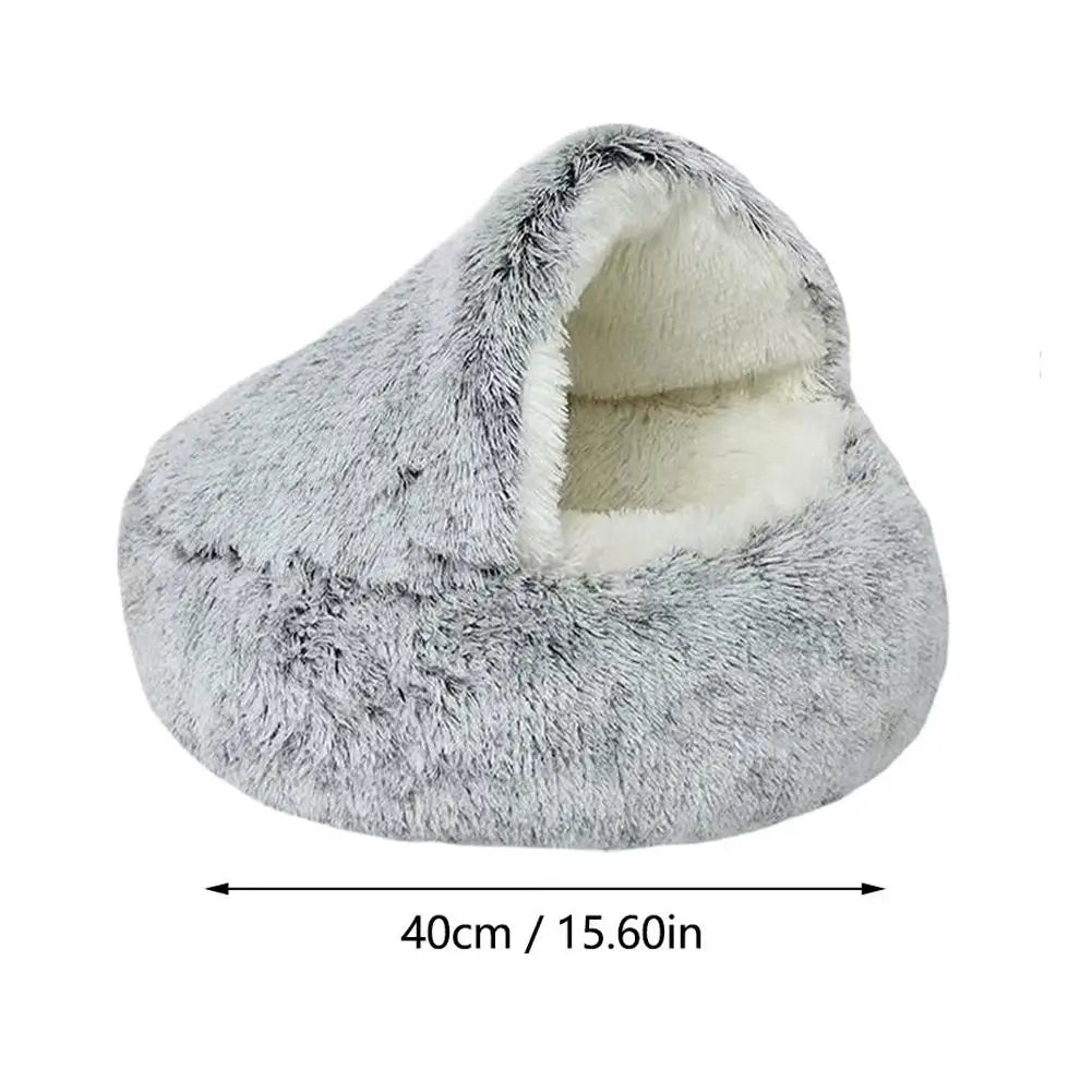 2-in-1 soft plush pet bed with lid, circular cat bed, pet mattress, warm cat bed