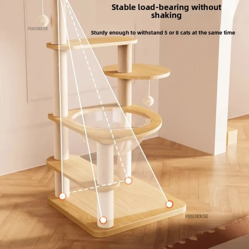 Multi layer sisal cat tree tower home leisure cat catching column, with hammock creative design pet furniture