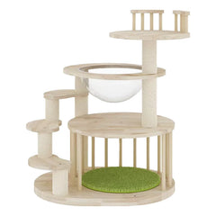 Solid Wood Cat Tower, Scratching Post, Short Climbing Frame, Indoor Jumping Platform, Cat Tree Bed