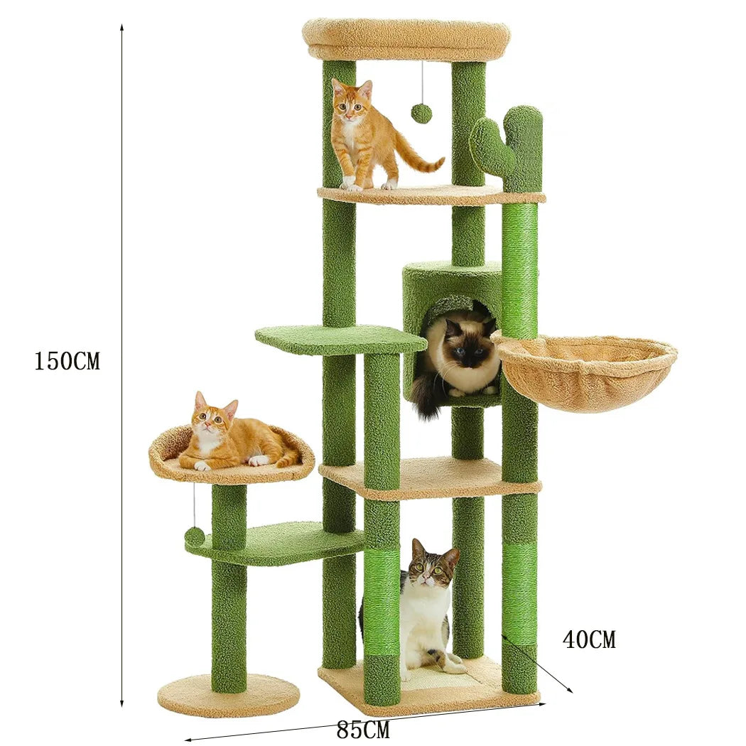 Big cat tree, cactus shaped wooden pet bed, sisal claw pole, Big cat villa